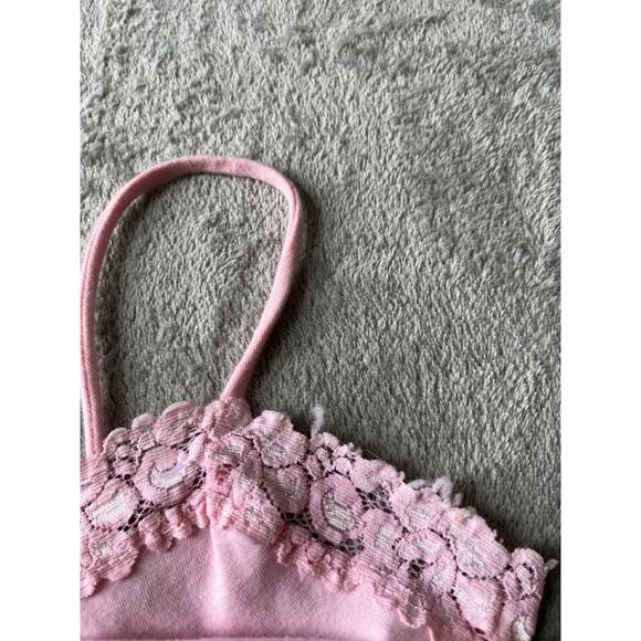 Vintage Y2K Pink Cami Tank Top Large USA Ruched Lace Fairy Dainty Stretchy 2000s - Picture 5 of 13